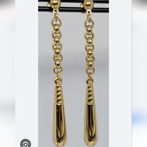 Trifari Gold Tone Dangle Post Earrings With Teardrop Pendants